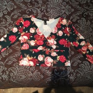 Forever 21 Green Floral Crop Top